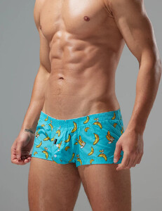 Фото - Мужские трусы-шорты Seobean Banana Fit бирюзовые с принтом бананов - Men box