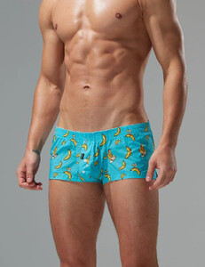 Фото - Мужские трусы-шорты Seobean Banana Fit бирюзовые с принтом бананов - Men box