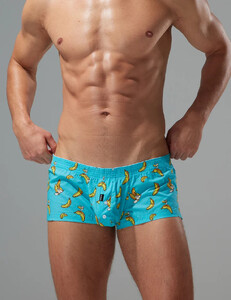 Фото - Мужские трусы-шорты Seobean Banana Fit бирюзовые с принтом бананов - Men box
