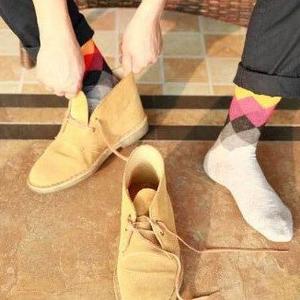 Фото - Высокие носки Friendly Socks серые с цветными ромбами - Men box