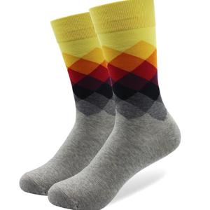 Фото - Высокие носки Friendly Socks серые с цветными ромбами - Men box