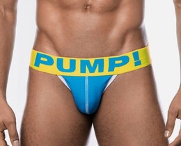 Фото - Мужские джоки от бренда Pump голубые с желтой резинкой - Men box