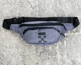 Фото - Поясна сумка унісекс сірого кольору з чорним логотипом - Men box