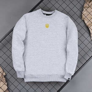 Фото - Світшот Pobedov "001" сірий меланж з жовтою вишивкою "Герб" - Men box