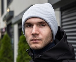 Фото - Шапка Pobedov з підворотом у рубчик. Колір: світло-сірий - Men box