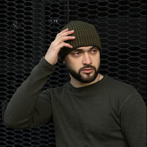 Фото - Шапка в'язана Intruder кольору хакі з підворотом - Men box
