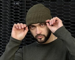Фото - Шапка в'язана Intruder кольору хакі з підворотом - Men box