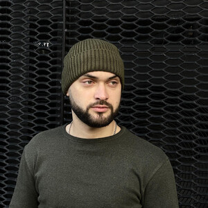 Фото - Шапка в'язана Intruder кольору хакі з підворотом - Men box