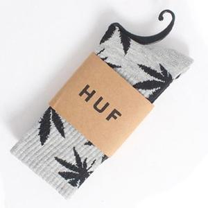 Фото - Серые носки HUF в чёрный лист - Men box