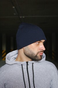 Фото - Шапка з підворотом Intruder темно-синя з білим лого - Men box