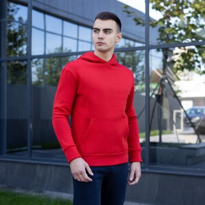 Фото - Тепле худи Pobedov "007" червоного кольору з капюшоном - Men box
