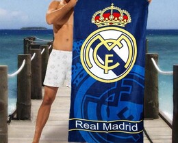 Фото - Пляжное полотенце мужское синее с логотипом Real Madrid - Men box
