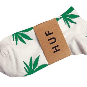 Фото - Короткие носки HUF белого цвета в зеленый лист - Men box