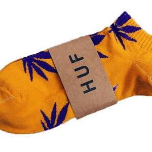 Фото - Короткие носки HUF оранжевого цвета в синий лист - Men box