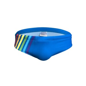 Фото - Чоловічі плавки від UXH сині з кольоровими смужками збоку - Men box
