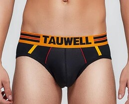 Фото - Брифы мужские Tauwell черного цвета с оранжевой резинкой - Men box