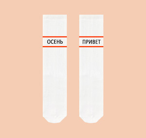 Фото - Носки от SOX с надписью "ОСЕНЬ ПРИВЕТ". Цвет: белый - Men box